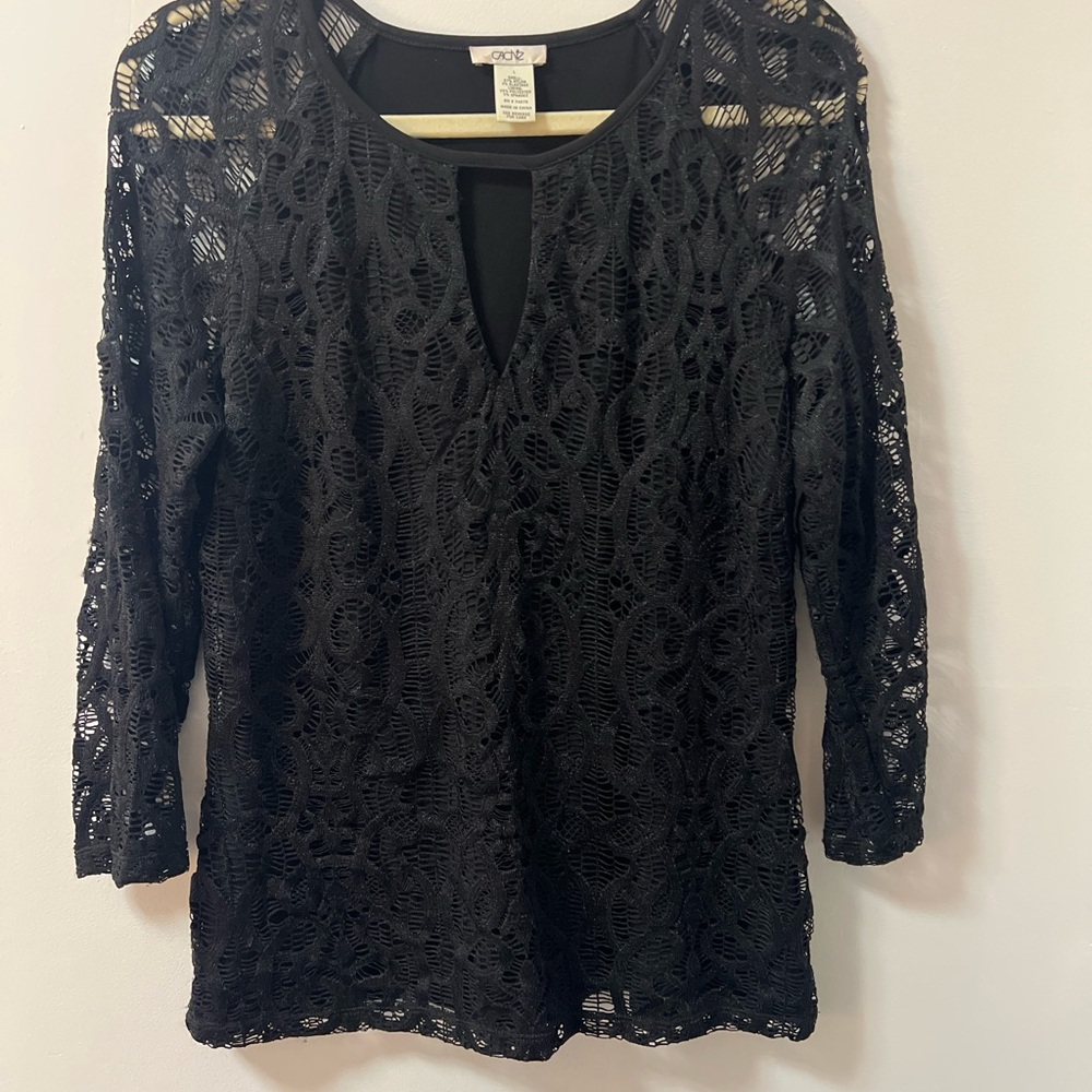 Cache Black Lace Top & Skirt Suit Set
